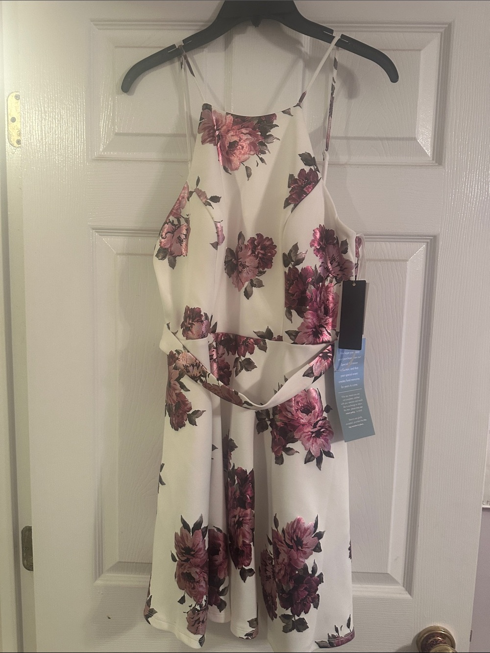 City Triangles White Mini Dress with Pink Floral Print